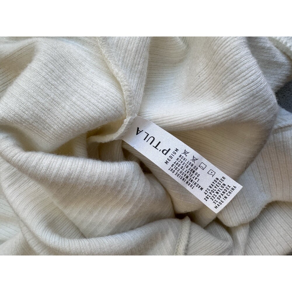 P.TULA Women's M Ribbed Knit V-Neck Pullover Sweater Ivory Long Sleeve - Picture 8 of 8